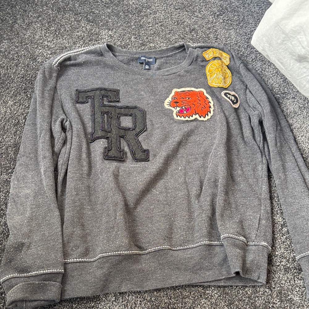 True religion Gray Patch Sweatshirt with Tiger Patch